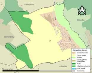 Carte en couleurs présentant l'occupation des sols.