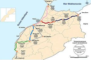 Color-coded rail map of Morocco