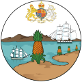 Badge of the British Leeward Islands, which featured on the colony's flag from 1871 to 1952.