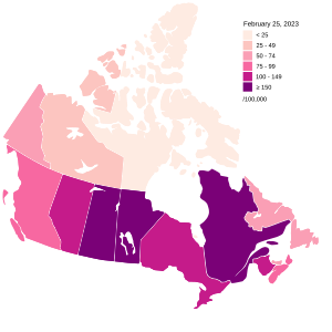 Total deaths per 100,000 inhabitants by province/territory