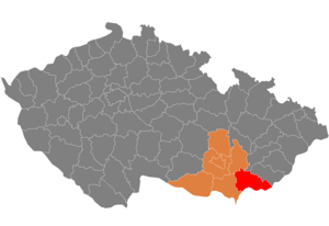 Lokasi daerah di Wilayah Moravia Selatan dalam negara Republik Czech