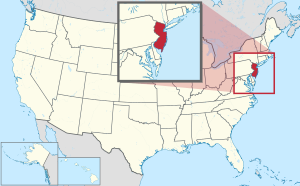 Bản đồ của Hoa Kỳ với New Jersey được đánh dấu