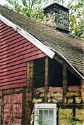 Ephraim Hawley House, Nichols, Connecticut; original oak clapboards in lean-to attic