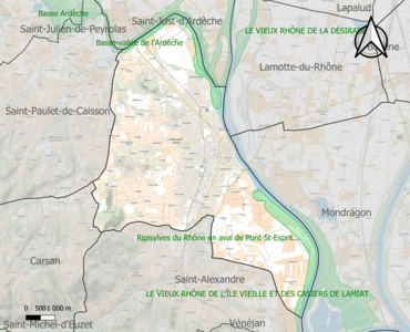 Carte des ZNIEFF de type 1 sur la commune.