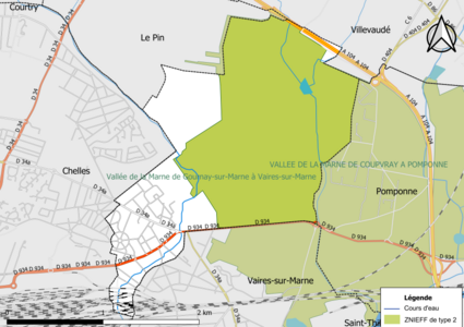 Carte des ZNIEFF de type 2 de la commune.