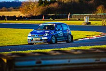 Renault Clio Rally car competing at Croft Circuit's Christmas Stages Rally 2019