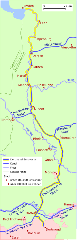 Kaart met de ligging van het kanaal en belangrijke zijkanalen