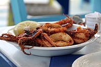 Fried squid at a Greek restaurant