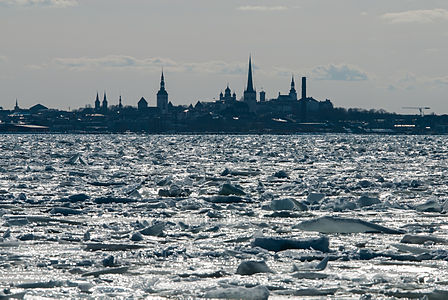 Silhouette of Tallinn with frozen sea