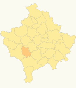 Locatie van de gemeente Rahovec in Kosovo