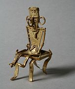 Muisca tunjo on stool, حوالى 10th–16th century, Lake Guatavita region, Altiplano Cundiboyacense