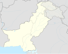 Mapa konturowa Pakistanu, blisko centrum na prawo znajduje się punkt z opisem „Okara”