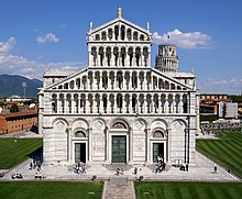 Facade of Pisa Cathedral, which was built in the 12th century. Pisa - Cattedrale da Battistero 02.jpg