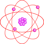 Colour diagram of an atom of Beryllium, showing four electrons, four protons and four neutrons, all in violet with red electron orbits.