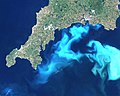 Image 7This algae bloom occupies sunlit epipelagic waters off the southern coast of England. The algae are maybe feeding on nutrients from land runoff or upwellings at the edge of the continental shelf. (from Marine habitat)