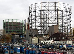 Two column-guided gas holders at BASF, Germany