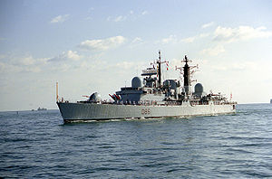 The Type 42 destroyer HMS Birmingham entering Port Everglades in Florida HMS Birmingham D86.jpg