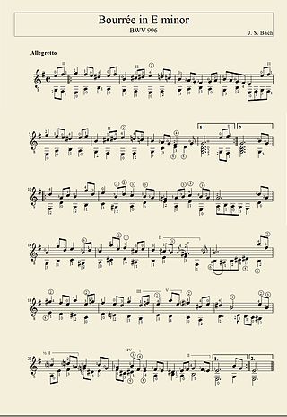 <span class="mw-page-title-main">Bourrée in E minor</span> Lute composition by Johann Sebastian Bach; fifth movement of BWV 996