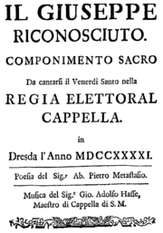 Johann Adolph Hasse – Il Giuseppe riconosciuto – Titelseite des Librettos – Dresden 1741