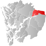 Mapa do condado de Hordaland com Ulvik em destaque.