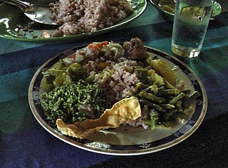 <span class="mw-page-title-main">Rice and curry</span> Popular dish in Sri Lanka