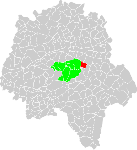 Vue d'une carte indiquant l'emplacement d'une commune dans son département.