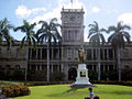 Aliiolani Hale, home of the Hawaiʻi State Supreme Court with the statue of Kamehameha the Great, Honolulu