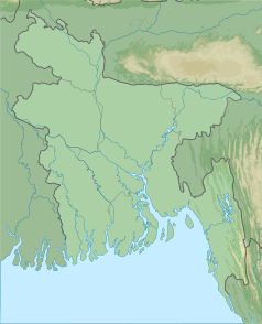 Mapa konturowa Bangladeszu, blisko centrum na dole znajduje się punkt z opisem „Dokkhin Szahbadźpur Dip”