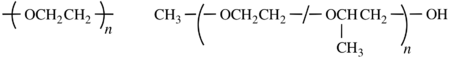 Poly[oxy(ethane-1,2-diyl)] (left) and α-methyl-ω-hydroxy-poly[oxirane-co-(methyloxirane)] (right).