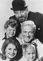 Garver (bottom left) with her co-stars of Family Affair, Brian Keith (center), Sebastian Cabot (back), Johnny Whitaker, and Anissa Jones Family affair 1967.JPG