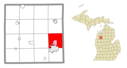 Location within Wexford County (red) and the administered CDP of Haring (pink)