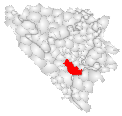 Location of Konjic within Bosnia and Herzegovina