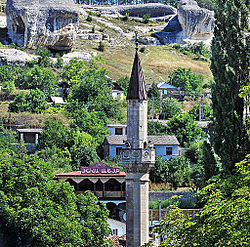 Minaret of a mosque in Bakhchisaray palace