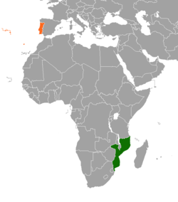 Map indicating locations of Mozambique and Portugal