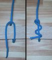 Timber hitch step by step. Three turns are shown.