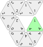 The completion of the bridge with the 1-4-4 tile scores 1+4+4 + 40 (bonus) = 49 points in total. Note how the corner value 1 must match the adjacent corners.