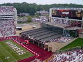 The north side of Razorback Stadium, featuring the Frank Broyles Athletics Center.