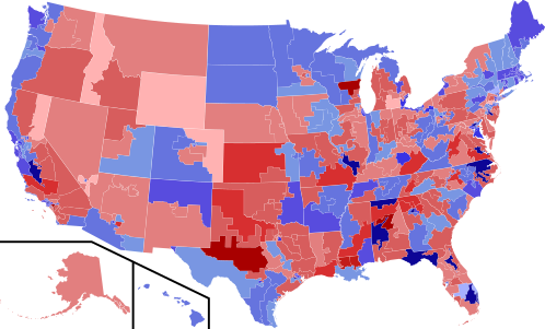 Results shaded by winners' share of vote