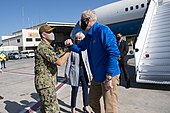 Vice Adm. Samuel Paparo greets Acting U.S. Secretary of Defense Christopher C. Miller in Manama, Bahrain on 25 November 2020. 201125-D-BN624-0094 (50664818713).jpg