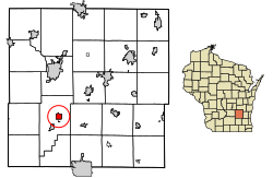 Location of Lowell in Dodge County, Wisconsin.