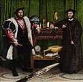 Anamorfisme: Els ambaixadors, obra de Hans Holbein el Jove, 1533, amb una calavera fortament distorsionada