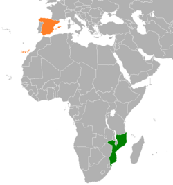 Map indicating locations of Mozambique and Spain
