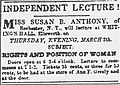 Susan B. Anthony lecture, Ellsworth, Maine, March 5, 1857