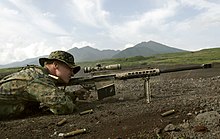 USMC scout sniper firing downrange with an M82A3 USMC Barrett M82A3.jpg