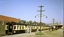 A South Maitland railcar at Cessnock Station in October 1961 1961 CESSNOCK (1997736733).jpg