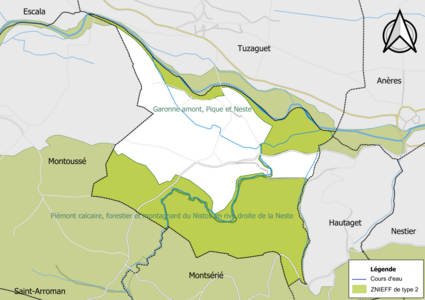 Carte des ZNIEFF de type 2 sur la commune.