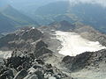 View down the Grand Couloir, looking towards the Tête Rousse Hut and the Tête Rousse Glacier