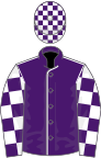 Purple, white seams, checked sleeves and cap