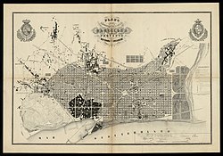 Bartzelonako zabalgunea edo l'eixample, Ildefons Cerdà ingeniariak 1859ean diseinatua, XIX. mendeko hiri-zaharberritze eta zabalgunearen oinarri teorikoak ezarri zituena.