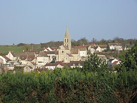 A general view of Santeuil, with the church and surrounding buildings